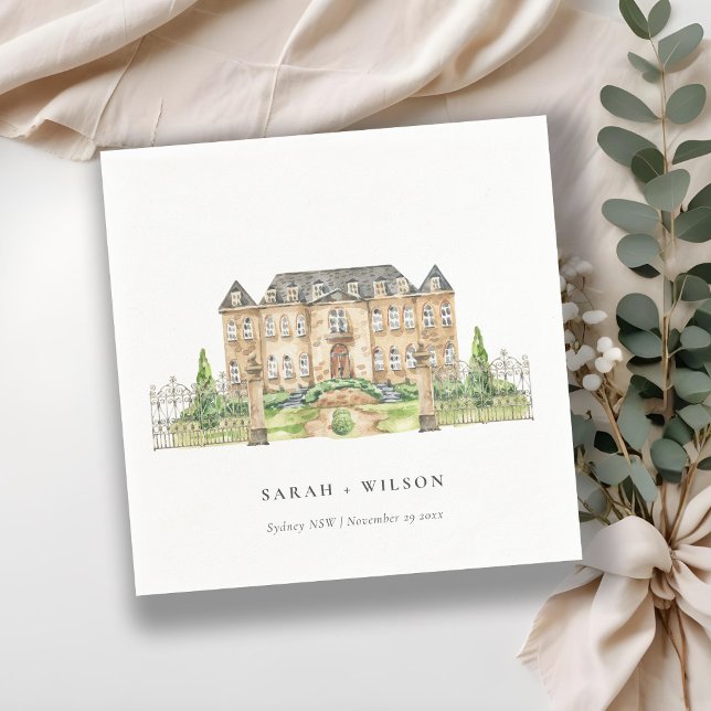 Classy Garden Chateau Manor Watercolor Wedding Napkin (Creator Uploaded)