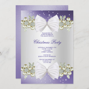 Classy Gems & Bow Blue Christmas Invitation