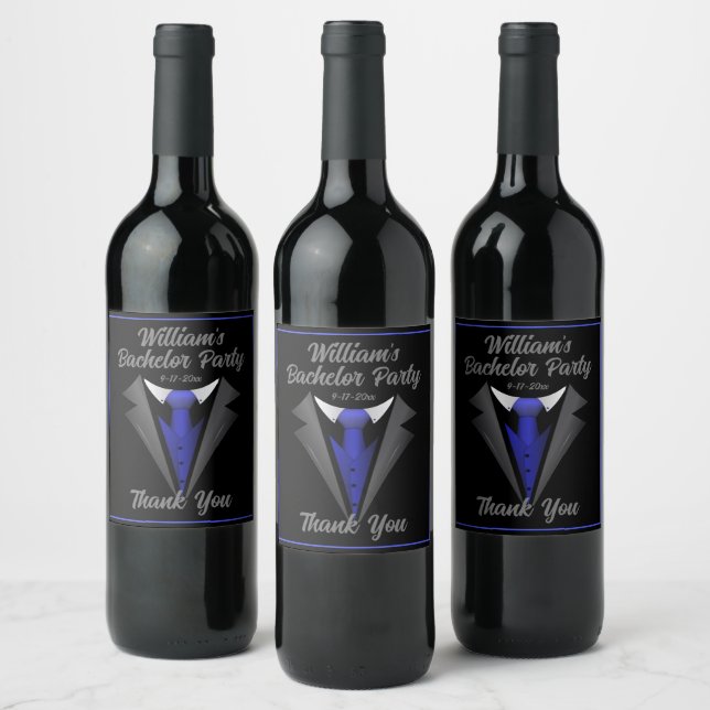 Classy Gentleman Blue Tie Wine Label (Bottles)
