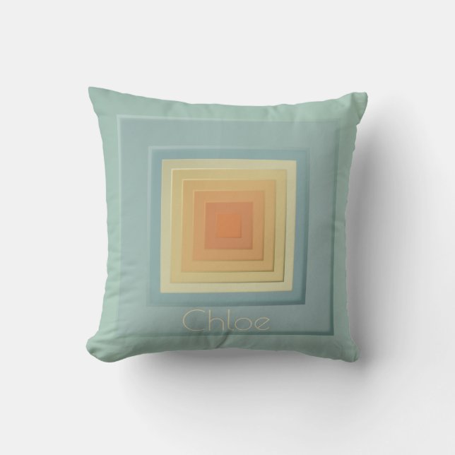 Classy Geometric Squares (light blue & yellow) Cushion (Front)