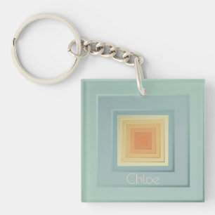 Classy Geometric Squares (light blue & yellow) Key Ring