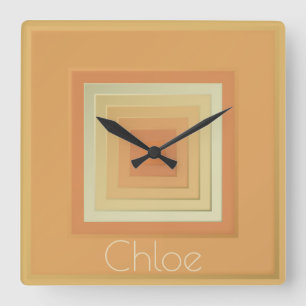Classy Geometric Squares (soft yellows & orange) Square Wall Clock