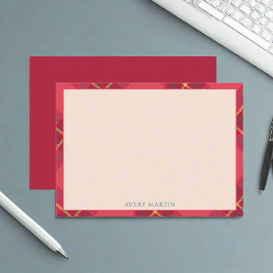 Classy Gingham Pattern Geometric Monogram Red Pink Card