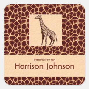 Classy Giraffe Print with Property Text Square Sticker