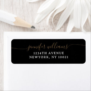 Classy Girly Elegant Minimalist Black Gold Script Return Address Label
