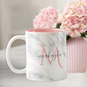 Classy Girly Luxury Marble Design Name Monogram Two-Tone Coffee Mug