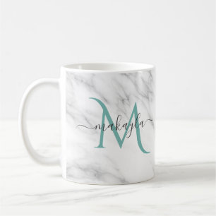 Classy Girly Marble Script Name Monogram Coffee Mug