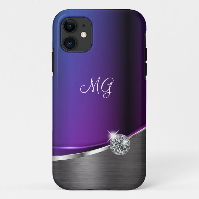 Classy Girly Monogram Purple Bling Case-Mate iPhone Case (Back)