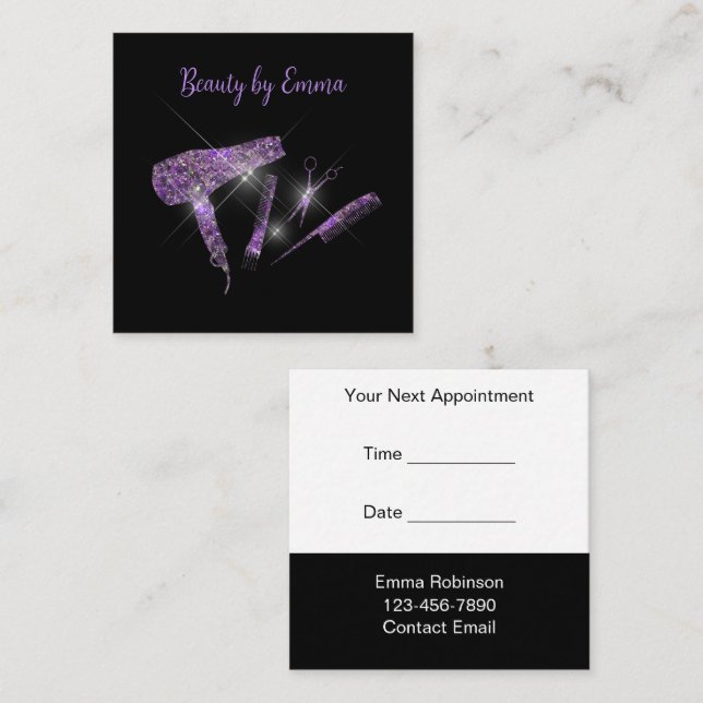 Classy Glitzy Hairstylist Appointment Business Car Square Business Card (Front/Back)