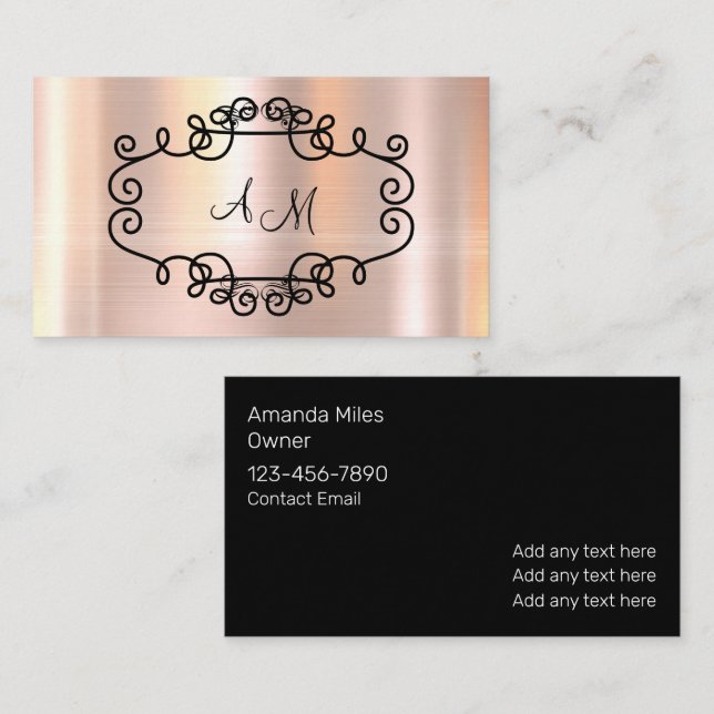 Classy Glitzy Pink Shiny Monogram Business Cards (Front/Back)
