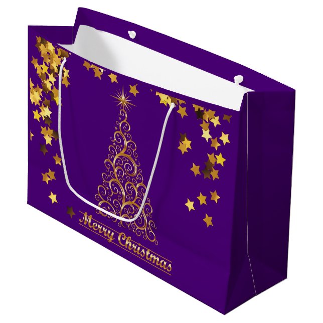 Classy Gold Abstract Christmas Tree Gift Bag (Front Angled)