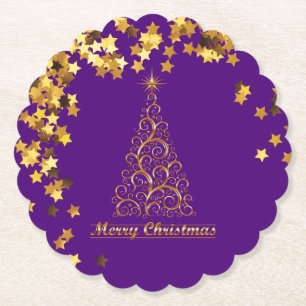 Classy Gold Abstract Christmas Tree Paper Coaster