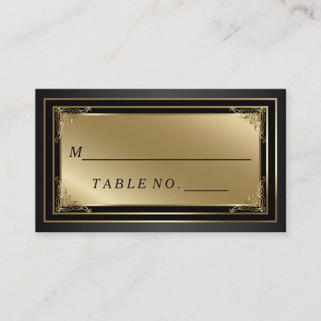 Classy Gold and Black Escort Place Card (Front)