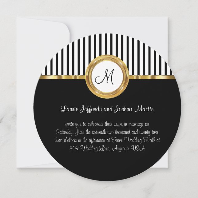 Classy Gold And Black Monogram Wedding Invitations (Front)