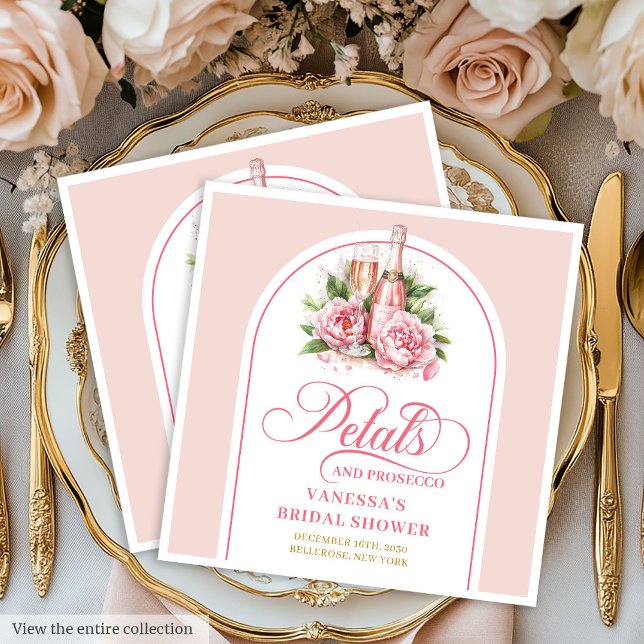 Classy Gold and Blush Petals and Prosecco Napkins (Classy Gold and Blush Petals and Prosecco Napkins)
