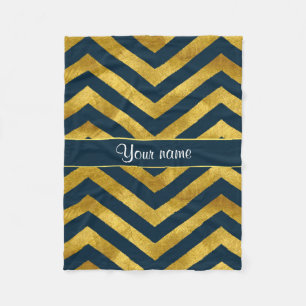 Classy Gold and Navy Blue Chevrons Fleece Blanket