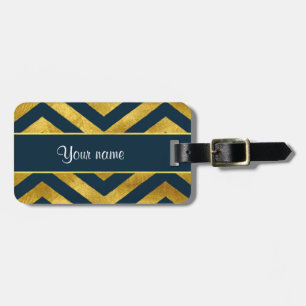 Classy Gold and Navy Blue Chevrons Luggage Tag