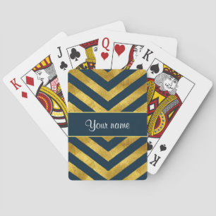 Classy Gold and Navy Blue Chevrons Playing Cards