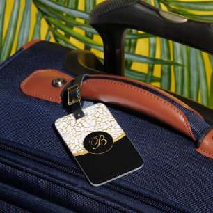 Classy Gold and White Animal Print Personalise Luggage Tag