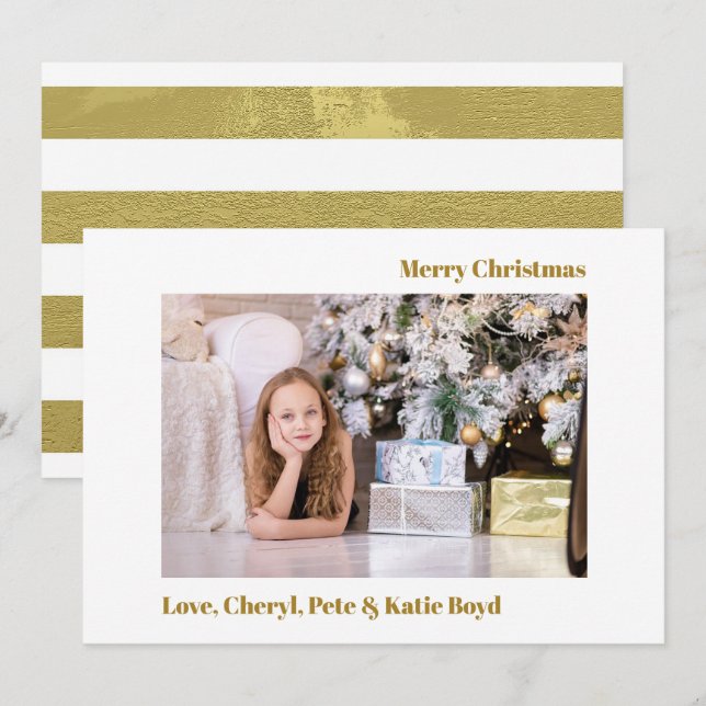 Classy Gold and White Custom Photo Christmas Invitation (Front/Back)