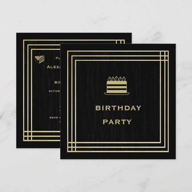Classy Gold & Black Birthday Party Invitation (Front/Back)