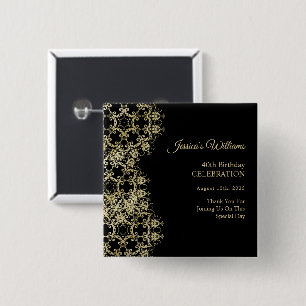 Classy Gold & Black Damask 40th Birthday 15 Cm Square Badge