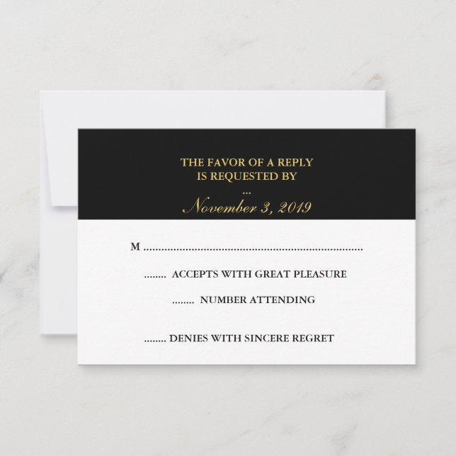 Classy Gold Black White RSVP (Front)