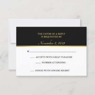 Classy Gold Black White RSVP Card