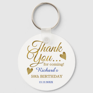 Classy Gold Blue 50th Birthday Thank You Favour Key Ring