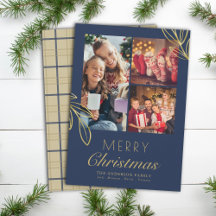 Classy Gold Blue Plaid Script 3 Family Photos