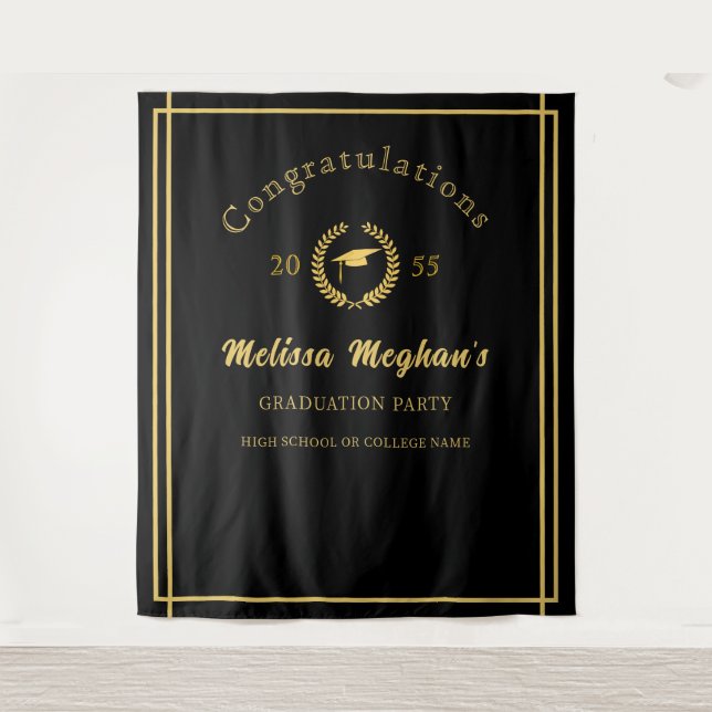 Classy Gold Cap Laurel Wreath Grad Party Back Drop Tapestry (Front)
