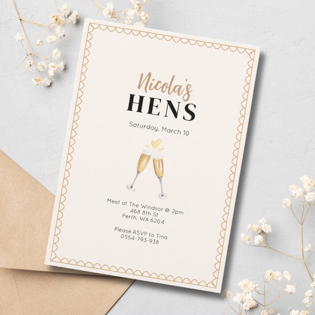 Classy Gold Champagne Hens Party Invitation (Creator Uploaded)