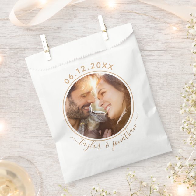 Classy Gold Chic Modern Wedding Personalised Photo Favour Bag (Clipped)