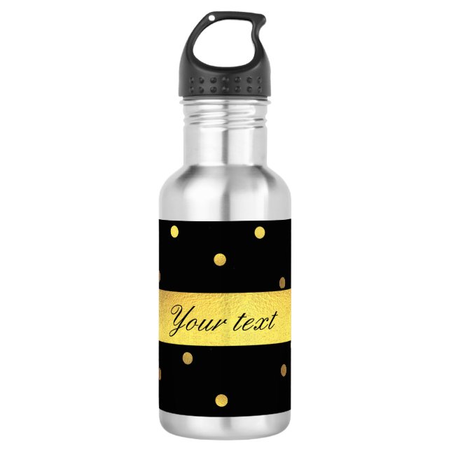 Classy Gold Confetti Black 532 Ml Water Bottle (Front)