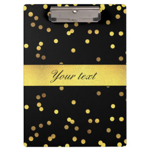 Classy Gold Confetti Black Clipboard