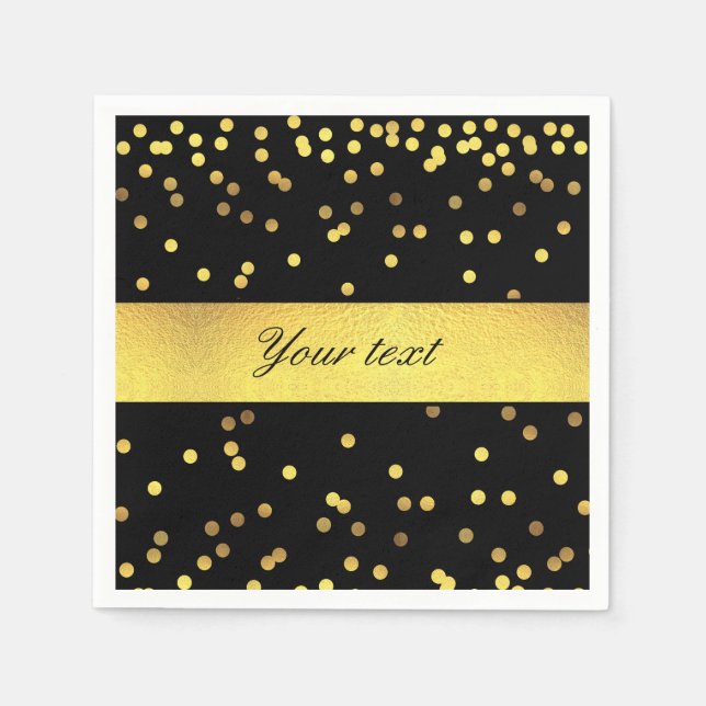 Classy Gold Confetti Black Napkin (Front)