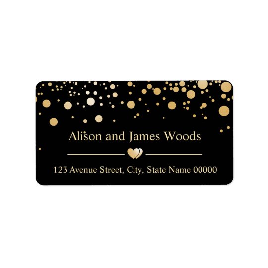 Classy Gold Confetti Dots Black Wedding Decor Address Label