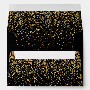 Classy Gold Confetti on Black Envelope