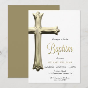 Classy Gold Cross Baptism Invitation