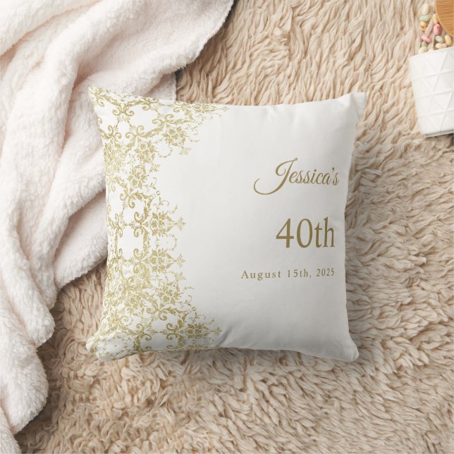 Classy Gold Damask 40th Birthday Cushion (Blanket)