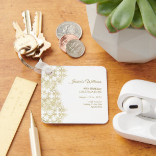 Classy Gold Damask 40th Birthday Key Ring