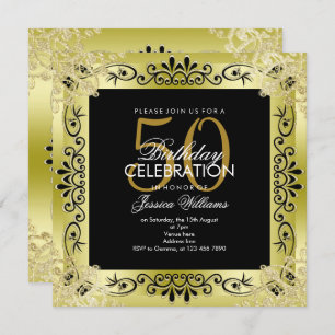 Classy Gold Decorative Framed 50th Birthday Invitation