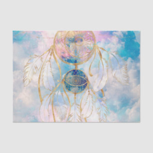 Classy Gold dreamcatcher Rainbow Clouds Sky design Tissue Paper