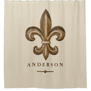 Classy Gold Fleur de Lis & Taupe   Personalised Shower Curtain