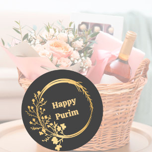 Classy Gold Flowers Happy Purim Classic Round Sticker