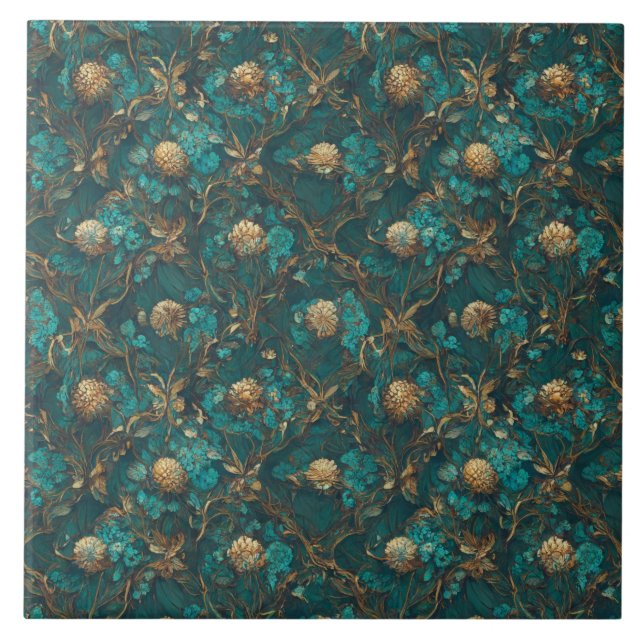 Classy Gold Flowers Tile (Front)