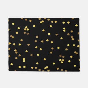 Classy Gold Foil Confetti Black Doormat