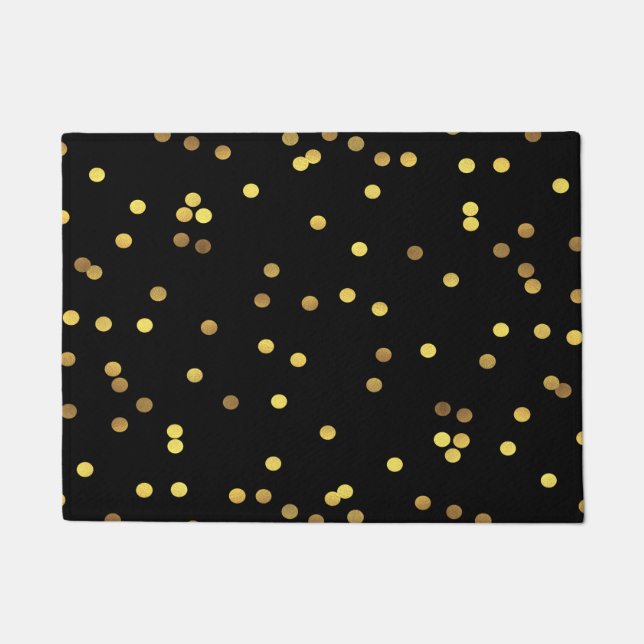 Classy Gold Foil Confetti Black Doormat (Front)