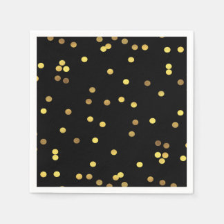 Classy Gold Foil Confetti Black Napkin