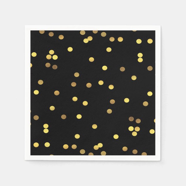 Classy Gold Foil Confetti Black Napkin (Front)